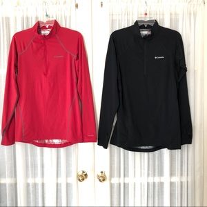 Two Columbia Omni-heat 1/4 zips red black medium